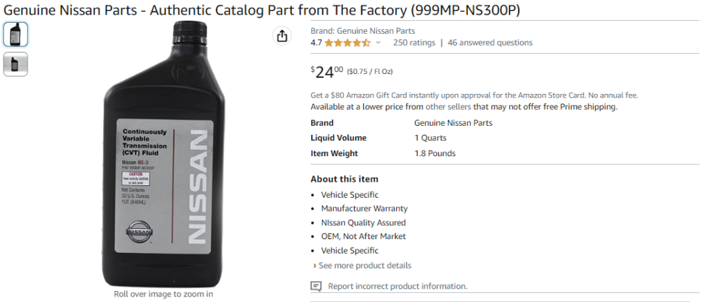 Nissan NS3 CVT fluid equivalent